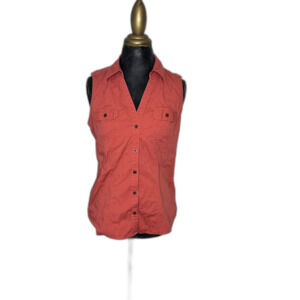 Sonoma Red Orange Sleeveless Button Shirt Women’s Medium Cotton Stretch